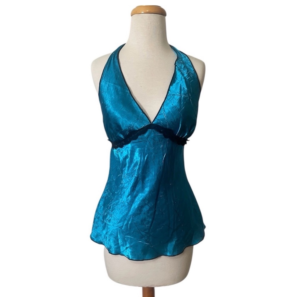 VTG Y2K Halo Vibrant Blue Satin Halter Top